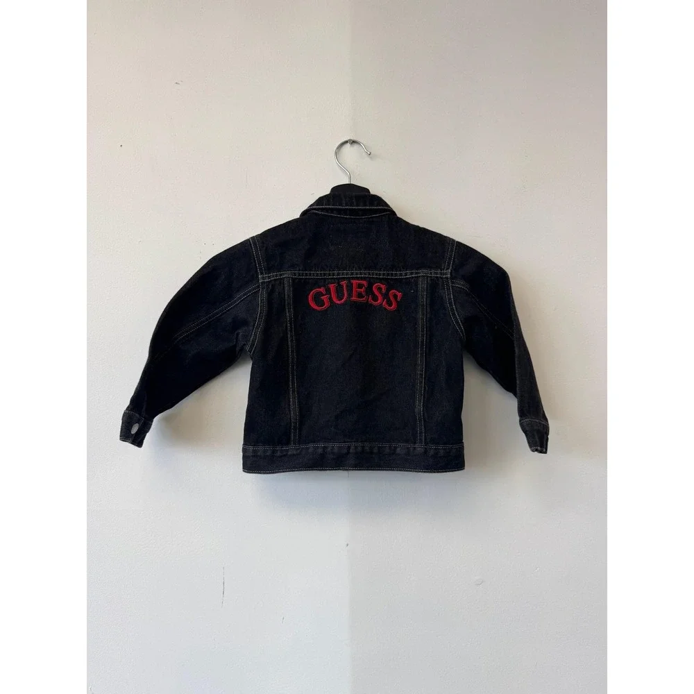 GUESS Jacket Toddler‎ 4T Black Denim Trucker Red Embroidered Back Logo Kids
